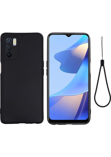 Mikrofiber Astar Darbeye Dayanıklı Hassas Kesik Düz Renk Sıvı Silikon Telefon Kılıfı ve Oppo A16/A16S (Küresel) Için Kullanışlı Kayış - Siyah (Yurt Dışından)
