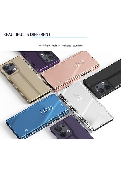 Oppo Reno8 Pro+5g(Global Sürüm)/reno8 Pro 5g(Global Sürüm)Pu Deri Aynalı Kapaklı Kılıf Şeffaf Görüntü Pencereli Eller Serbest Standlı Telefon Kılıfı-Altın (Yurt Dışından) fırsatları