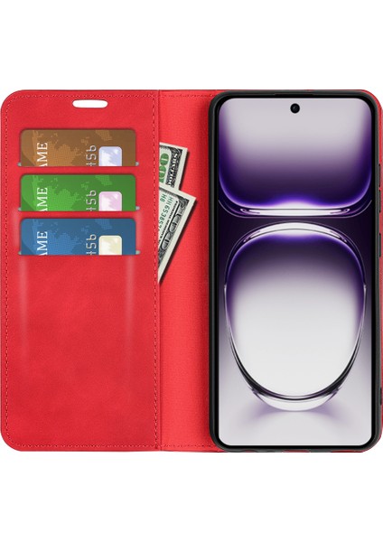 Oppo RENO12 Pro 5g (Global) Kılıf Cilt Dokunuşlu Deri Cüzdan Telefon Kılıfı-Kırmızı (Yurt Dışından) fırsatları