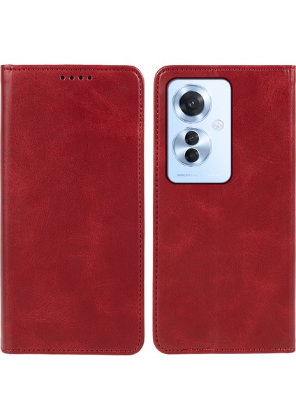 Oppo RENO11 F 5g Kılıf Cüzdan Deri Telefon Kılıfı Manyetik Otomatik Kapanma-Kırmızı (Yurt Dışından)
