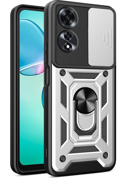 Oppo A60 4g Kılıf Kayar Kamera Kapağı Pc + Tpu Ayaklı Telefon Kılıfı-Gümüş (Yurt Dışından)