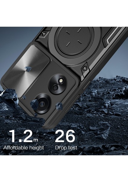 Oppo A58 4g Kılıf Kayar Camshield Kickstand Tpu+Pc Darbeye Dayanıklı Telefon Kılıfı-Siyah (Yurt Dışından) modelleri