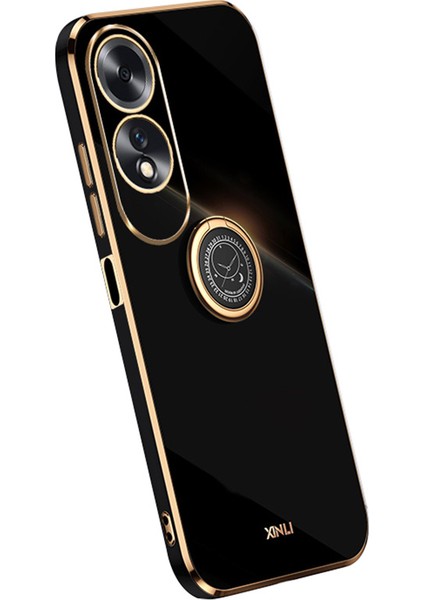 Xınlı Oppo A60 4g Kılıf Kickstand Galvanik Altın Kenar Tpu Telefon Kılıfı-Siyah (Yurt Dışından)