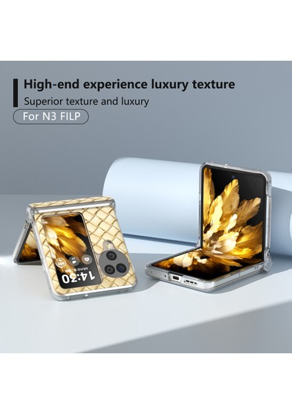 Oppo Find N3 Flip 5g Kılıf Dokuma Doku Deri+Pc Şeffaf Kenar Telefon Kılıfı-Altın (Yurt Dışından) fiyatları