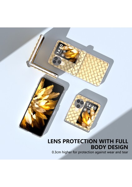 Oppo Find N3 Flip 5g Kılıf Dokuma Doku Deri+Pc Şeffaf Kenar Telefon Kılıfı-Altın (Yurt Dışından) modelleri