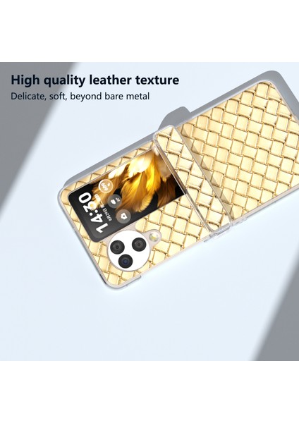 Oppo Find N3 Flip 5g Kılıf Dokuma Doku Deri+Pc Şeffaf Kenar Telefon Kılıfı-Altın (Yurt Dışından) indirimleri