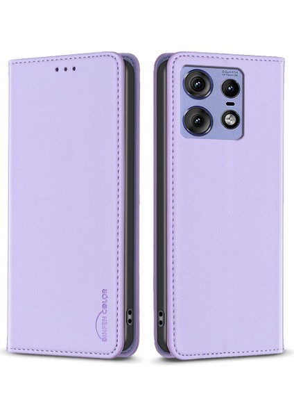 Bınfen Color BF18 Motorola Edge 50 Pro 5g Manyetik Telefon Kılıfı Deri Folio Standı Kapak-Mor (Yurt Dışından)