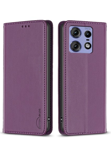 Bınfen Color BF18 Motorola Edge 50 Pro 5g Manyetik Telefon Kılıfı Deri Folio Standı Kapak-Koyu Mor (Yurt Dışından)