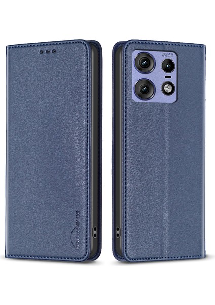 Bınfen Color BF18 Motorola Edge 50 Pro 5g Manyetik Telefon Kılıfı Deri Folio Standı Kapak-Mavi (Yurt Dışından)