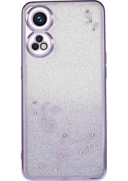 Kadem Rhinestone Çiçek Tasarım Telefon Kılıfı Oppo Reno8 T 4g, Degrade Parıltılı Yumuşak Tpu Kapak-Mor (Yurt Dışından)