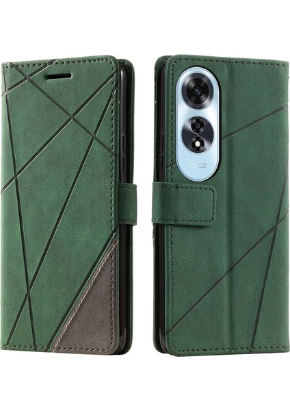 Oppo A60 4g Kılıf Baskılı Çizgiler Pu Deri Ekleme Cüzdan Telefon Kılıfı-Yeşil (Yurt Dışından)
