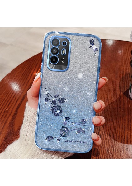 Kadem Oppo A95 5G/F19 Pro+5g/reno5 Z/A94 5g Tpu Çizilmez Kapak Yapay Elmas Çiçek Parıltılı Degrade Telefon Kılıfı-Mavi (Yurt Dışından)