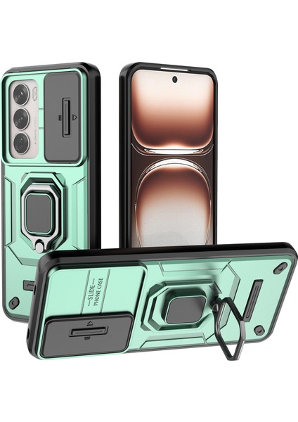 Oppo RENO12 5g (Global) Kılıf Kickstand Pc + Tpu Telefon Kabuğu Lens Kapağı ile - Yeşil (Yurt Dışından)