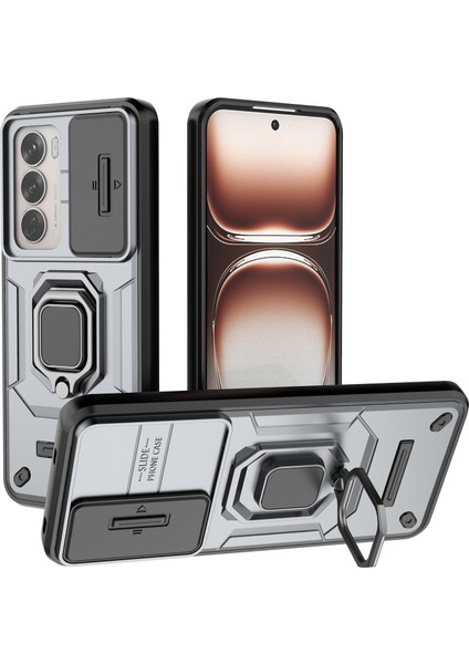 Oppo RENO12 5g (Global) Kılıf Kickstand Pc + Tpu Telefon Kabuğu Lens Kapağı Ile-Gri (Yurt Dışından)