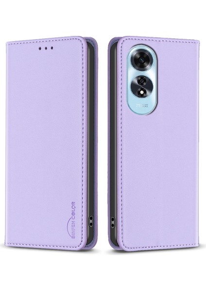 Bınfen Color BF18 Oppo A60 4g Cep Telefonu Kılıfı Manyetik Pu Deri Telefon Kılıfı Kart Yuvaları Ile-Mor (Yurt Dışından)
