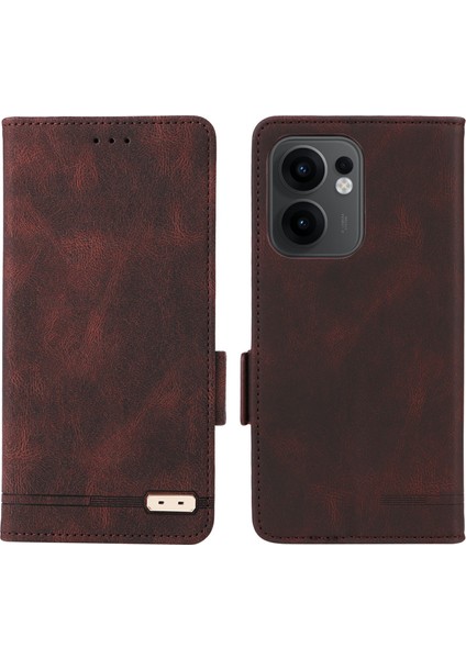 Oppo RENO13 F 5g Kılıf Deri Cüzdan Kapaklı Telefon Kılıfı Donanım Dekorlu-Kahve (Yurt Dışından)