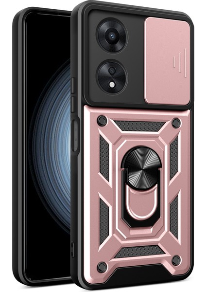 Oppo A58 4g Kılıf Sürgülü Lens Kapağı Pc+Tpu Kickstand Kapağı-Gül Altını (Yurt Dışından)