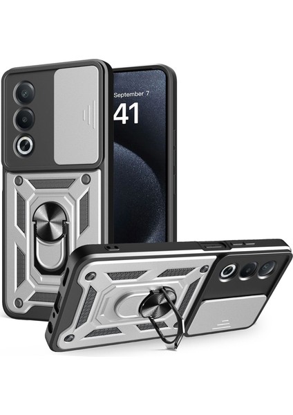 Oppo A3 Pro (Hindistan) 5G/A80 5g Kılıf Kayar Kamera Kapağı Pc + Tpu Destekli Telefon Kılıfı-Gümüş (Yurt Dışından)