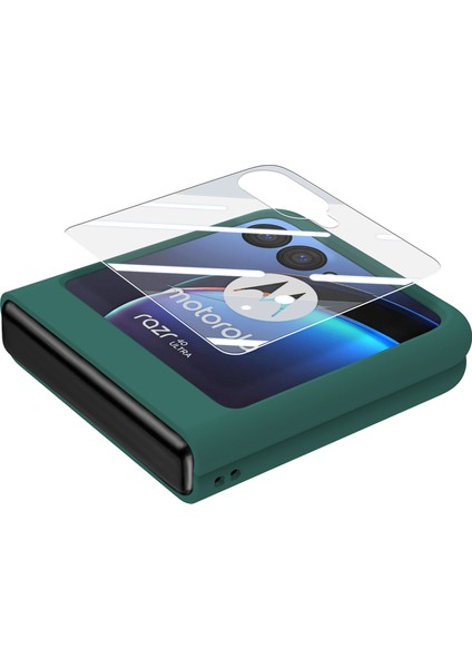 Motorola Razr 40 Ultra 5g Kılıf Halka Kickstand Pc Telefon Kılıfı Temperli Cam Arka Ekran Filmi-Koyu Yeşil (Yurt Dışından) fırsatları