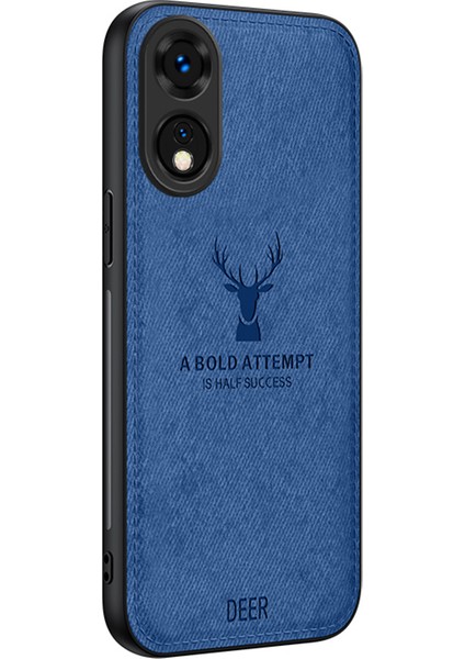 Oppo A78 4g Kılıf Geyik Desenli Kumaş Doku Deri + Pc + Tpu Hibrit Telefon Kılıfı - Mavi (Yurt Dışından)