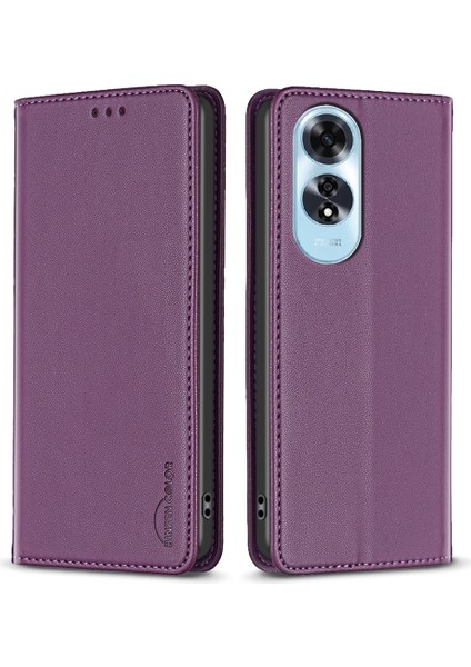 Bınfen Color BF18 Oppo A60 4g Cep Telefonu Kılıfı Manyetik Pu Deri Telefon Kılıfı Kart Yuvaları Ile-Koyu Mor (Yurt Dışından)