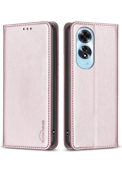 Bınfen Color BF18 Oppo A60 4g Cep Telefonu Kılıfı Manyetik Pu Deri Telefon Kılıfı Kart Yuvaları Ile-Gül Altını (Yurt Dışından)