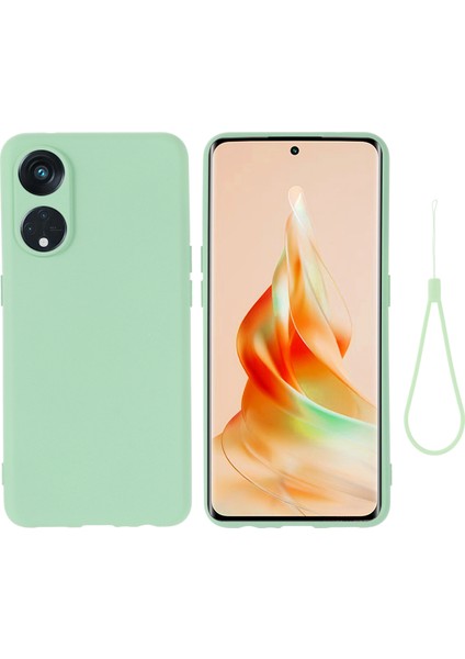 Oppo Reno8 T 5g/a1 Pro 5g Sıvı Silikon Yumuşak Astarlı Kılıf Çizilmez Telefon Kılıfı Kayışlı-Yeşil (Yurt Dışından)