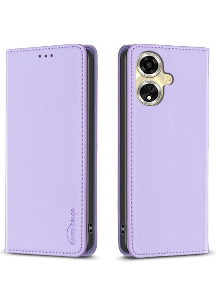 Bınfen Color BF18 Oppo A59 5g Kapak Manyetik Kapatma Kart Yuvaları Telefon Kılıfı-Mor (Yurt Dışından)