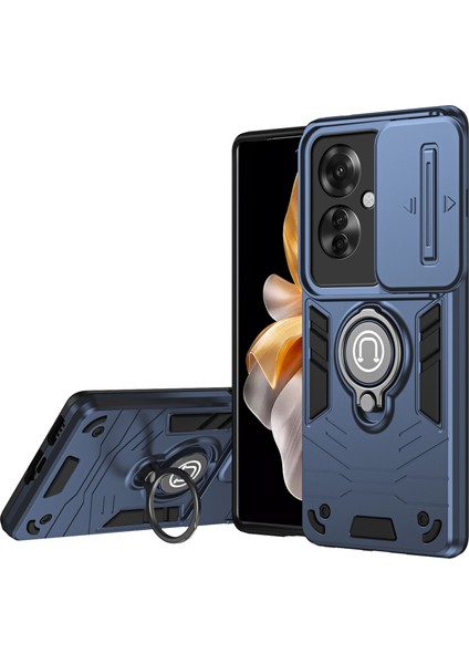 Oppo RENO11 F 5G/F25 Pro 5g Kılıf Sürgülü Lens Kapağı Telefon Kılıfı-Mavi Için Halka Tutucu Kickstand Telefon Kabuğu (Yurt Dışından)