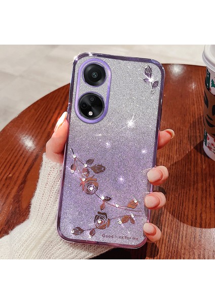 Kadem Simli Telefon Kılıfı Oppo A98 5g Yapay Elmas Çiçek Tpu Degrade Arka Kılıf-Mor (Yurt Dışından)