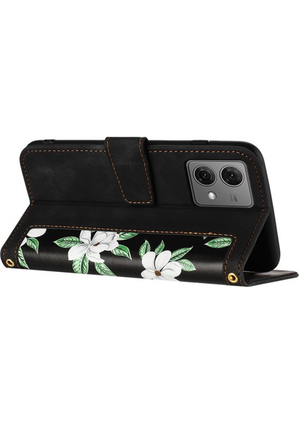 Motorola Moto G84 5g Kılıf Kart Yuvaları Pu Deri Çiçek Telefon Kılıfı-Siyah (Yurt Dışından) modelleri