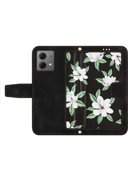 Motorola Moto G84 5g Kılıf Kart Yuvaları Pu Deri Çiçek Telefon Kılıfı-Siyah (Yurt Dışından) indirimleri