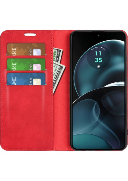 Motorola Moto G14 4g Pu Deri Telefon Kılıfı Cilt Dokunma Hissi Cüzdan Standı Telefon Kılıfı-Kırmızı (Yurt Dışından) fiyatları