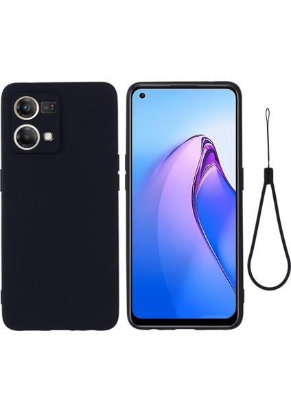 Oppo Reno8 4g Sıvı Silikon Telefon Kılıfı Yumuşak Astarlı Düşmeye Dayanıklı Kılıf Kayışlı-Siyah (Yurt Dışından)