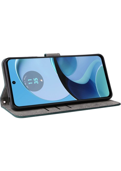 Motorola Moto G14 4g Çizilmez Cep Telefonu Kılıfı Deri Stand Kapak Rfıd Engelleme Cüzdan Kabuğu Kayışlı-Yeşil (Yurt Dışından) fırsatları