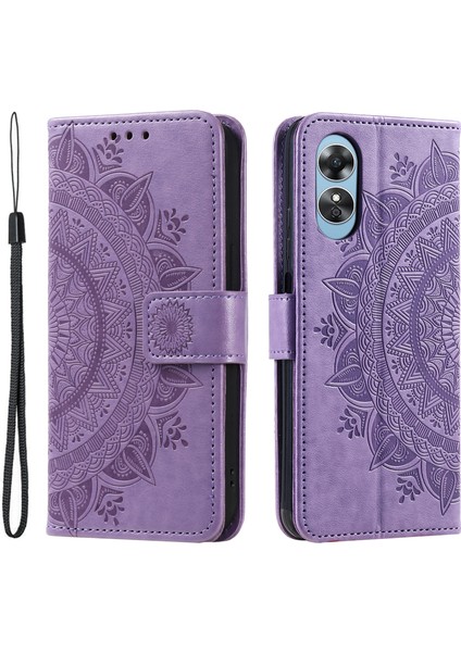 Oppo A58 5g Için Cep Telefonu Kılıfı, Baskılı Mandala Çiçek Desenli Cüzdan Standlı Telefon Kılıfı Askılı-Mor (Yurt Dışından)