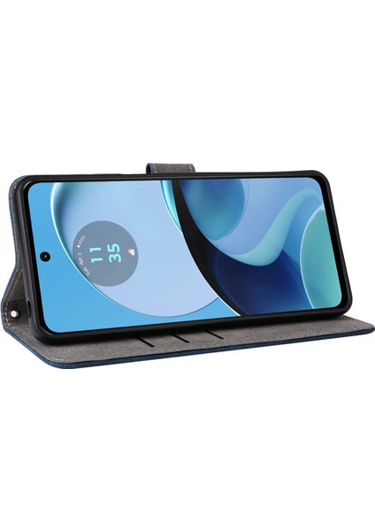 Motorola Moto G14 4g Çizilmez Cep Telefonu Kılıfı Deri Standlı Kapak Rfıd Engelleme Cüzdan Kabuğu Kayışlı-Mavi (Yurt Dışından) fırsatları