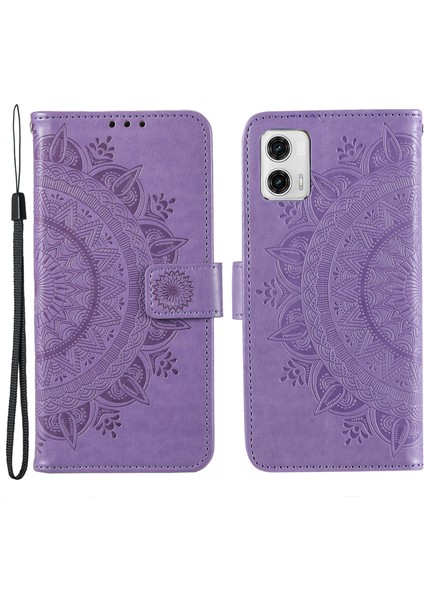 Motorola Moto G73 5g Baskılı Mandala Çiçek Desenli Telefon Kılıfı Cüzdan Standı Telefon Kılıfı Kabuk-Mor (Yurt Dışından)