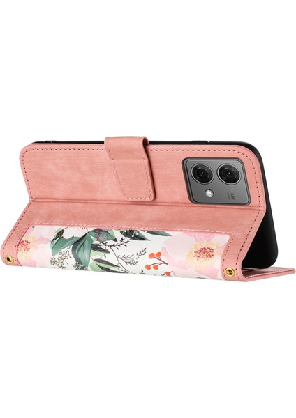 Motorola Moto G84 5g Kılıf Kart Yuvaları Pu Deri Çiçek Telefon Kılıfı-Pembe (Yurt Dışından) modelleri
