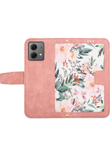 Motorola Moto G84 5g Kılıf Kart Yuvaları Pu Deri Çiçek Telefon Kılıfı-Pembe (Yurt Dışından) indirimleri