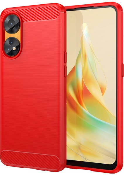 Oppo Reno8 T 4g Için Fırçalanmış Karbon Fiber Dokulu Telefon Kılıfı, Esnek Tpu Telefon Kılıfı-Kırmızı (Yurt Dışından)