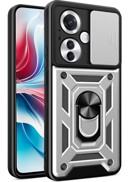 Oppo RENO11 F 5g Kılıf Sürgülü Kamera Kapağı Pc+Tpu Kickstand Telefon Koruyucu-Gümüş (Yurt Dışından)