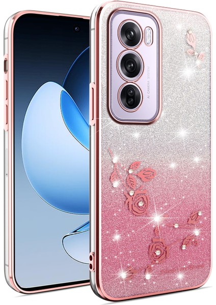 Kadem Oppo RENO12 Pro 5g (Küresel) Kılıf Çiçek Tpu Esnek Degrade Telefon Kılıfı-Gül Altını (Yurt Dışından)
