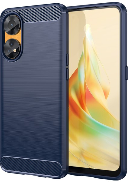 Oppo Reno8 T 4g Için Fırçalanmış Karbon Fiber Dokulu Telefon Kılıfı, Esnek Tpu Telefon Kılıfı-Mavi (Yurt Dışından)