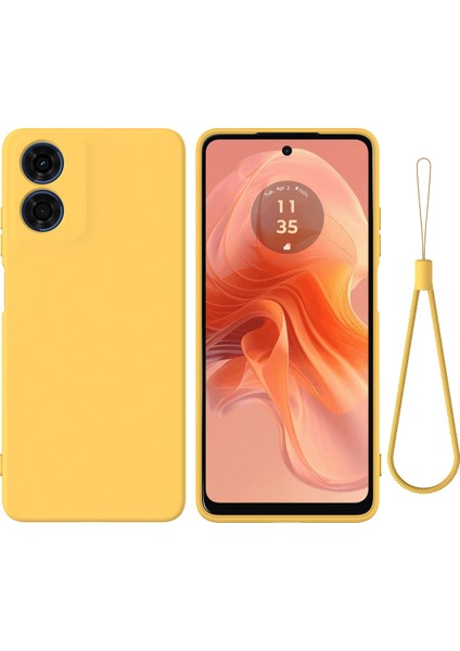 Motorola Moto G04S 4G/G04 4g Kılıf Sıvı Silikon Çizilmeye Dayanıklı Koruyucu Kabuk El Kayışı Ile-Sarı (Yurt Dışından)