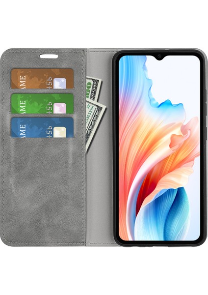 Oppo A38 4g Telefon Kılıfı Pu Deri Cüzdan Standı Düşmeye Karşı Cilt Dokunma Hissi Kapak-Gri (Yurt Dışından) fiyatları