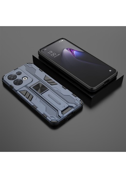 Oppo Reno8 5g (Küresel Sürüm)/oppo Reno8 5g Sert Pc Yumuşak Tpu Sağlam Hibrit Kılıf Ağır Hizmet Tipi Düşmeye Karşı Koruyucu Kabuk Kickstand Ile-Mavi (Yurt Dışından) fırsatları