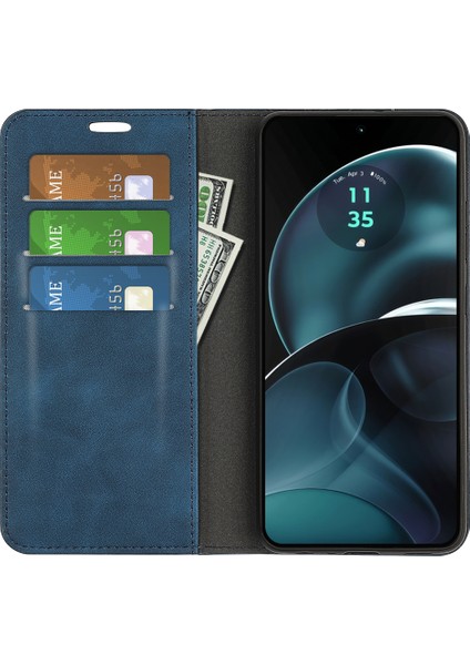 Motorola Moto G14 4g Pu Deri Telefon Kılıfı Cilt Dokunma Hissi Cüzdan Standı Telefon Kılıfı-Mavi (Yurt Dışından) fiyatları
