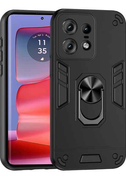 Motorola Edge 50 Pro 5g Kılıf Pc+Tpu Drop Defend Telefon Kılıfı Halkalı Ayaklıklı-Siyah (Yurt Dışından)