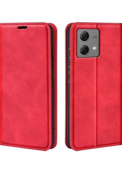 Motorola Moto G84 5g Telefon Kılıfı Manyetik Kapatma Pu Deri Stand Telefon Kılıfı-Kırmızı (Yurt Dışından)